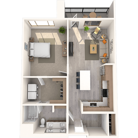 Floor plan for 1 bed, 1 bath, 919 sqft